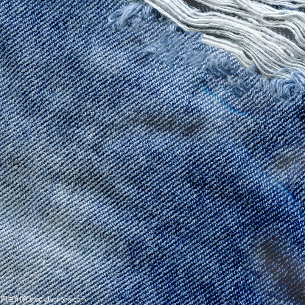 特写查看蓝色天然清洁牛仔布纹理与棉布
